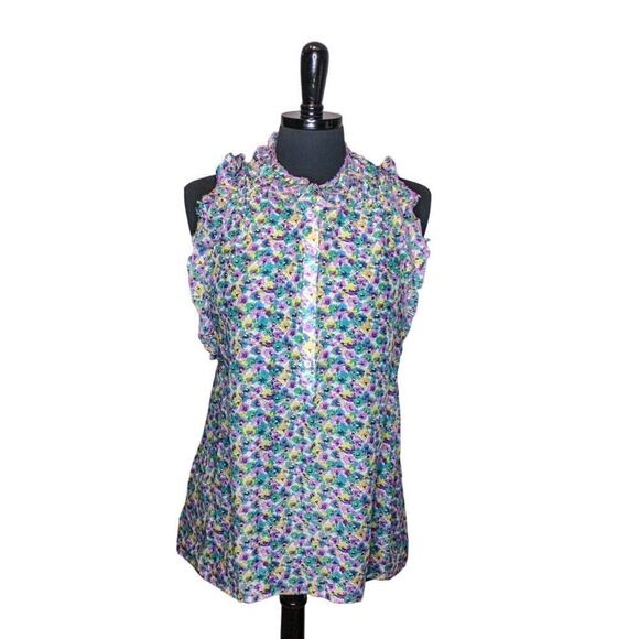 BCBGMaxAzaria Floral Ruffle Sleeveless Top Romantic Fairy Cottage Twee - Picture 1 of 5